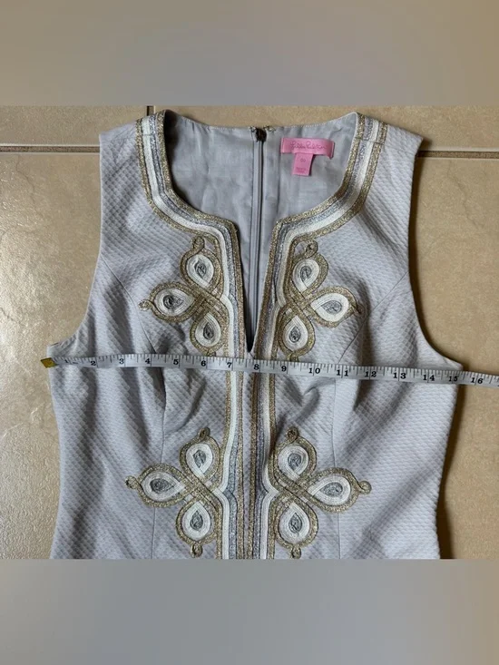 Lilly Pulitzer Mila Seaside Gray Mixed Metal Soutache Shift Dress 00 XXS - Picture 7 of 14